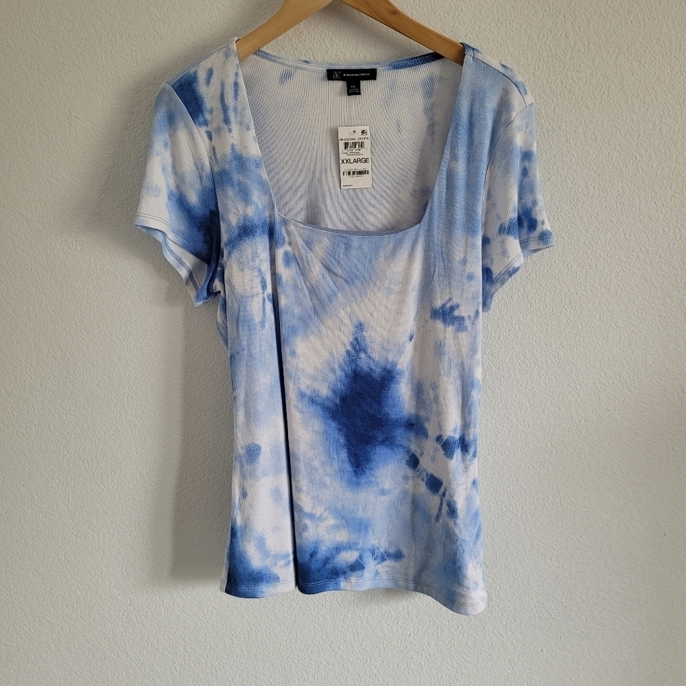 INC International Concepts blue & white tie dye top